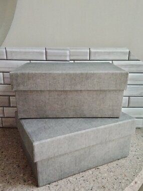 DUO: Linen Covered Slate Grey Storage Boxes